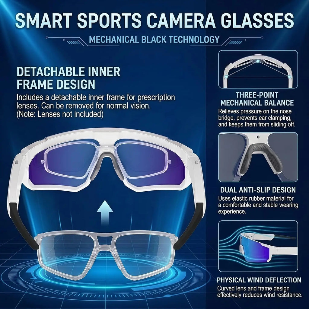 1200P Video Recording Smart Glasses AI Voice Control Translation Bluetooth Sunglasses Polarized Anti-Shake Outdoor Sport Eyewear
