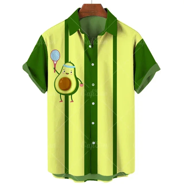 2024 Avocado Fruit Pattern Funny Clothing Casual Pullover Men's T-shirt Fashion Summer Short Sleeve Harajuku Shirt