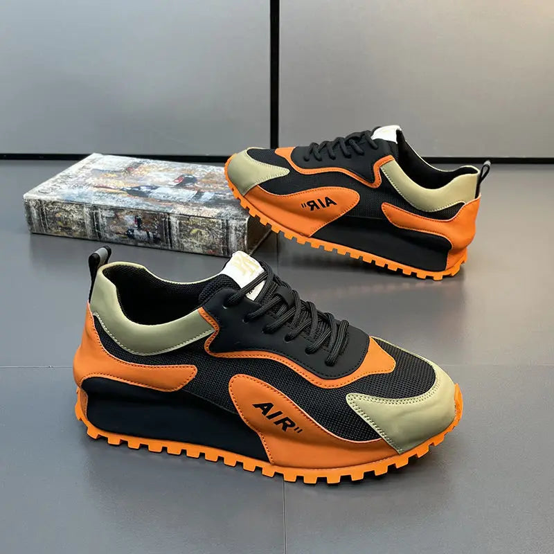 Chunky Sneakers Men Cover Bottom Board Shoes Fashion Casual Microfiber Leather Mesh Breathable Increased Internal Platform Shoes