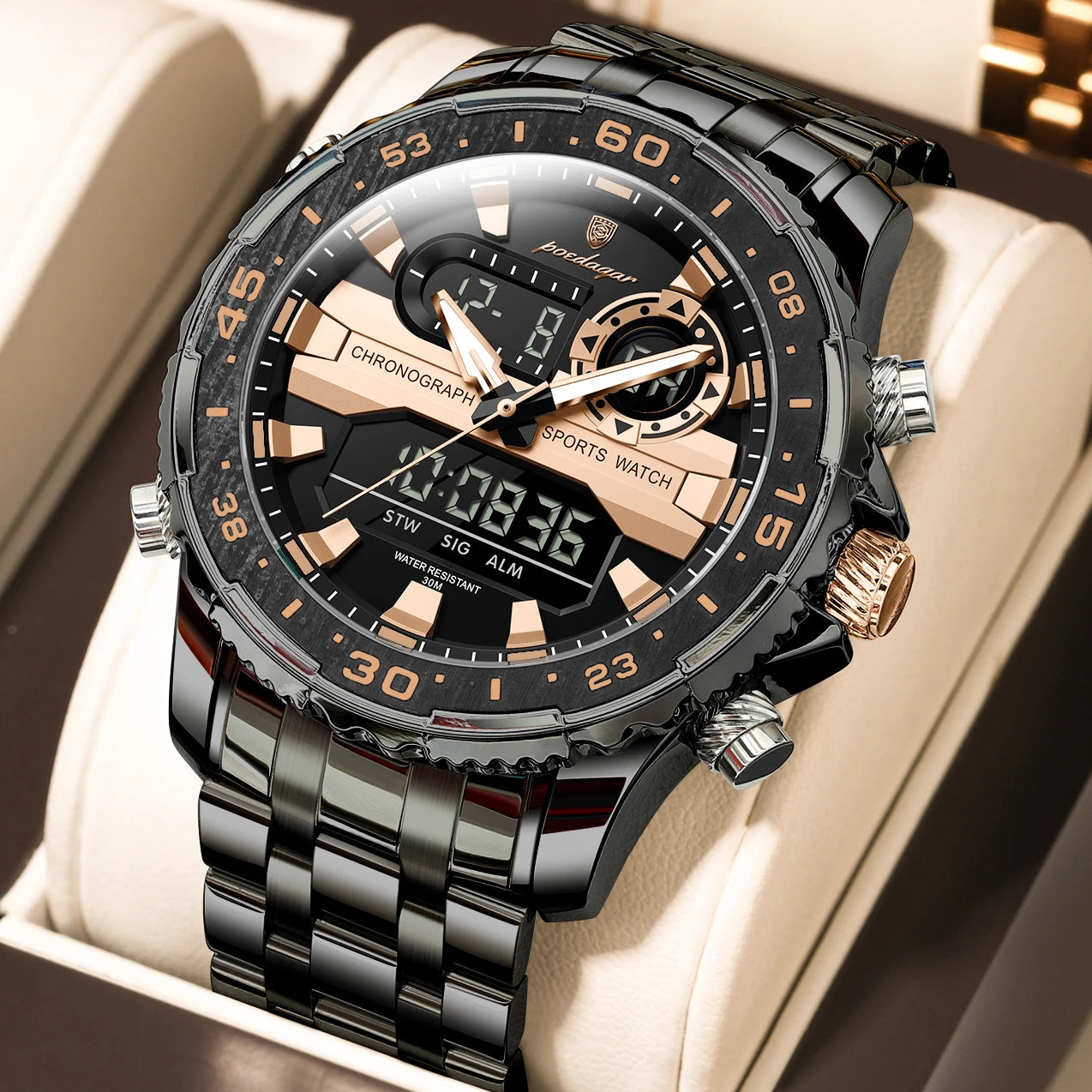POEDAGAR Military Man Watch Week Date LED Luminous Sports Men Watch Dual Time Digital Electronic Men's Quartz Watches Reloj Gift