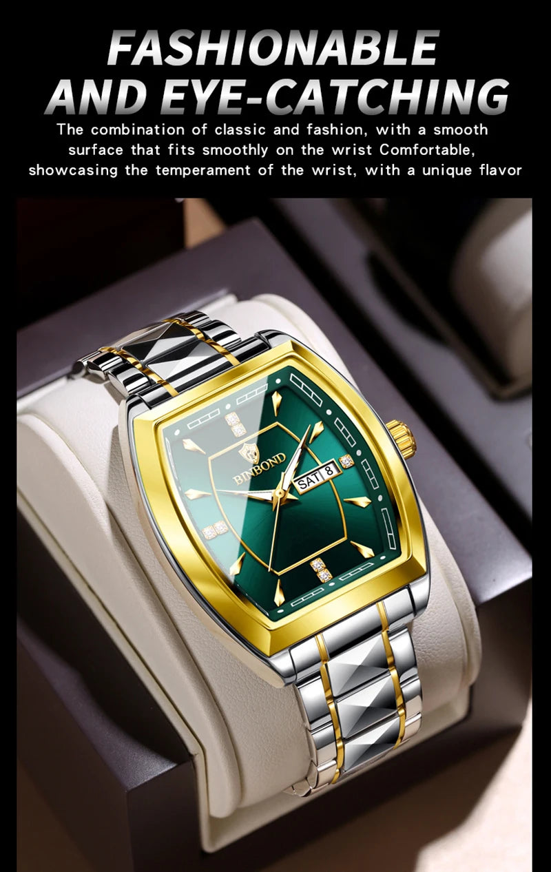 UTHAI Relogio Masculino Authentic Light Luxury Wine Barrel Steel Belt Waterproof Night Light Calendar Men's Student Quartz Watch