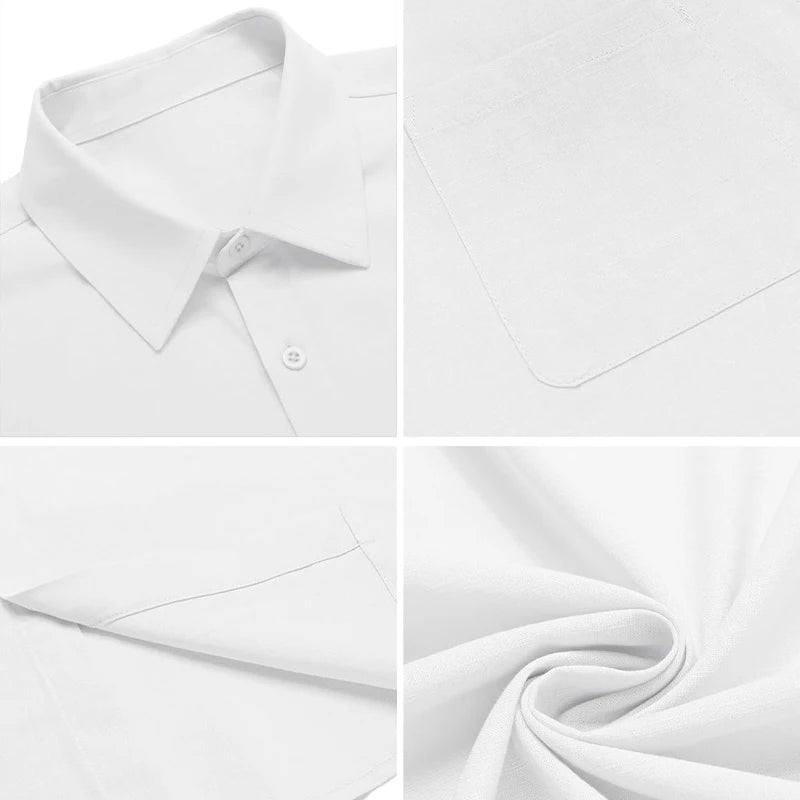 Summer Men's Cotton Short Sleeve Shirt Vintage Casual Beach T-shirt Breathable Oversize Streetwear Collar Tshirts with Pocket