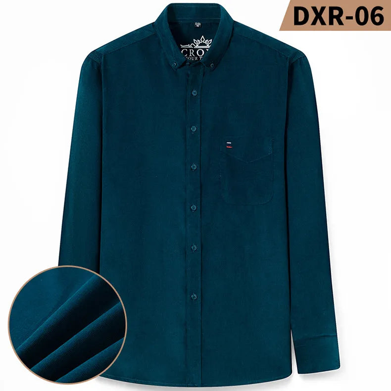 Autumn Winter Men Long Sleeve Regular Fit Business    Solid Corduroy100%  Cotton Casual Shirt for Mens Office Shirts with Pocket