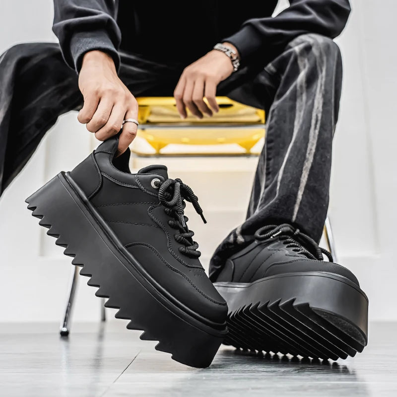Autumn Men Casual Shoes 7cm Platform PU Leather Shoes Chunky Thick Sole Sneakers High Quality Male Party Dress Footwear 39-44