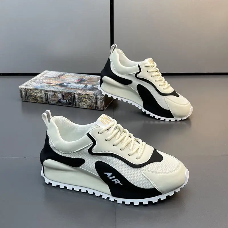 Chunky Sneakers Men Cover Bottom Board Shoes Fashion Casual Microfiber Leather Mesh Breathable Increased Internal Platform Shoes