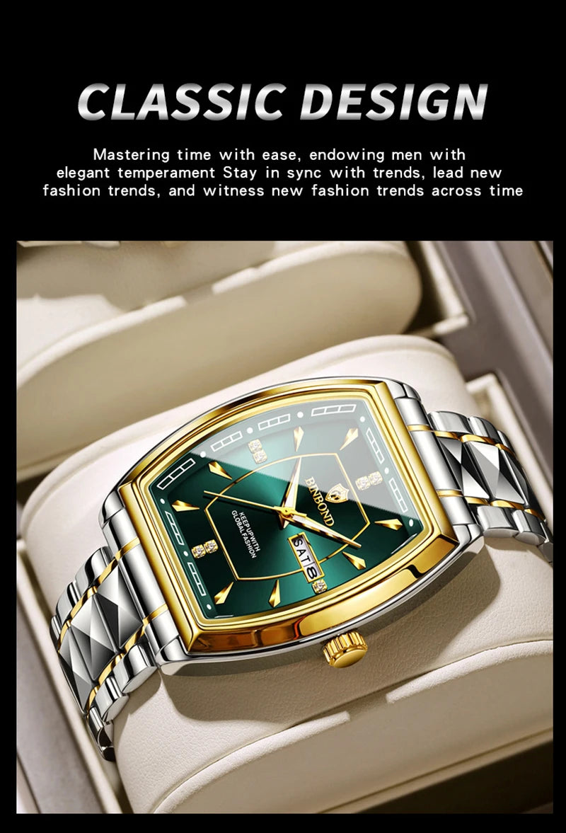 UTHAI Relogio Masculino Authentic Light Luxury Wine Barrel Steel Belt Waterproof Night Light Calendar Men's Student Quartz Watch