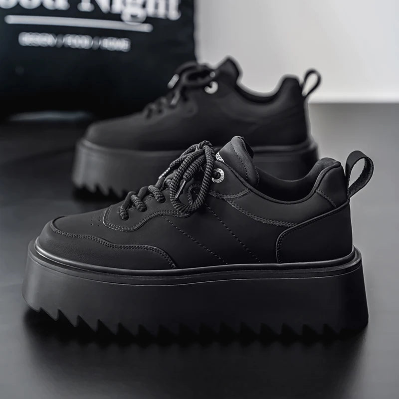 Autumn Men Casual Shoes 7cm Platform PU Leather Shoes Chunky Thick Sole Sneakers High Quality Male Party Dress Footwear 39-44