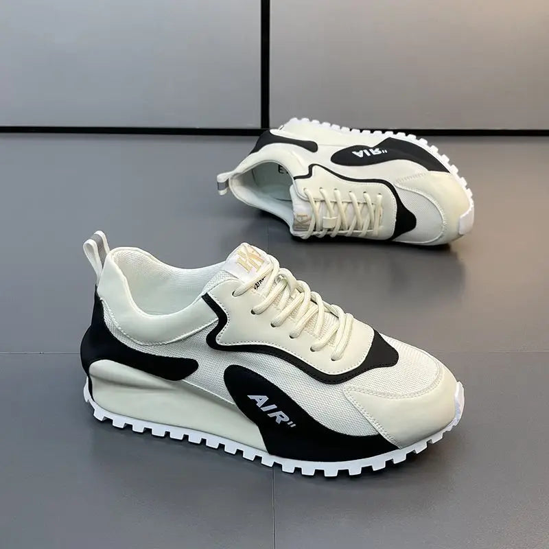 Chunky Sneakers Men Cover Bottom Board Shoes Fashion Casual Microfiber Leather Mesh Breathable Increased Internal Platform Shoes