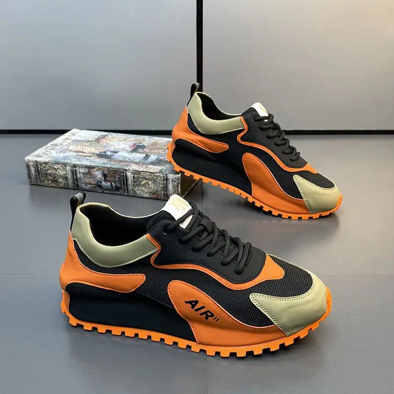 Chunky Sneakers Men Cover Bottom Board Shoes Fashion Casual Microfiber Leather Mesh Breathable Increased Internal Platform Shoes