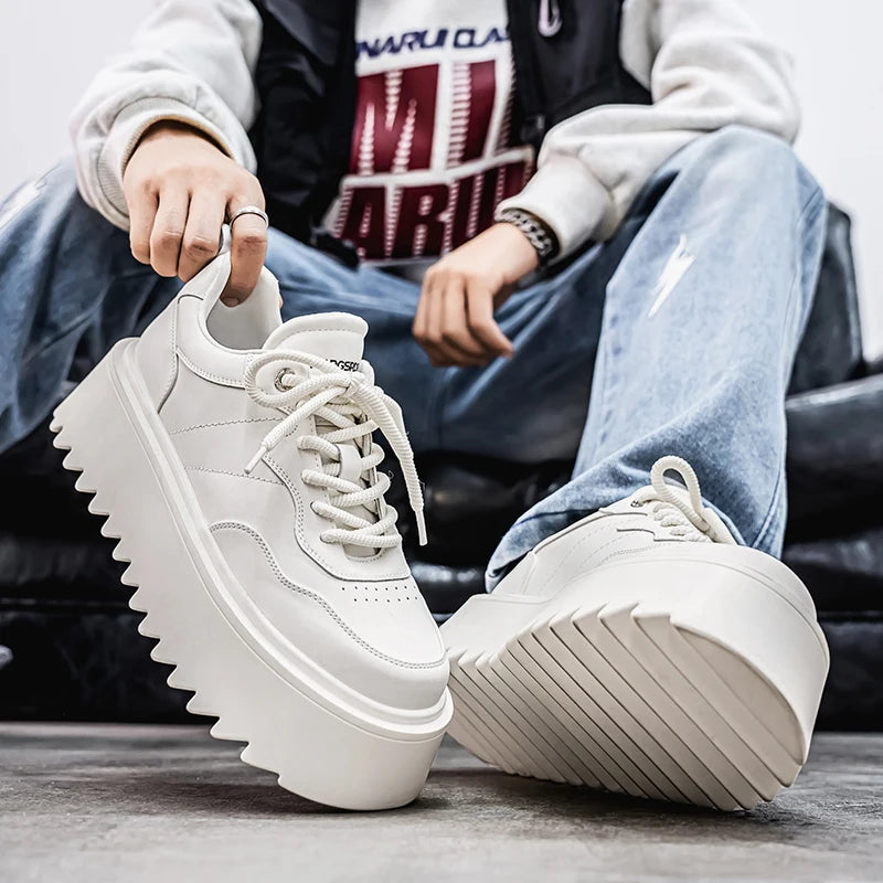 Autumn Men Casual Shoes 7cm Platform PU Leather Shoes Chunky Thick Sole Sneakers High Quality Male Party Dress Footwear 39-44