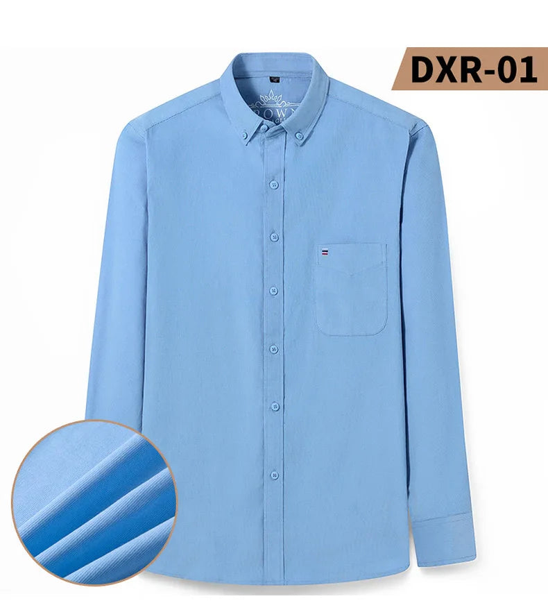 Autumn Winter Men Long Sleeve Regular Fit Business    Solid Corduroy100%  Cotton Casual Shirt for Mens Office Shirts with Pocket
