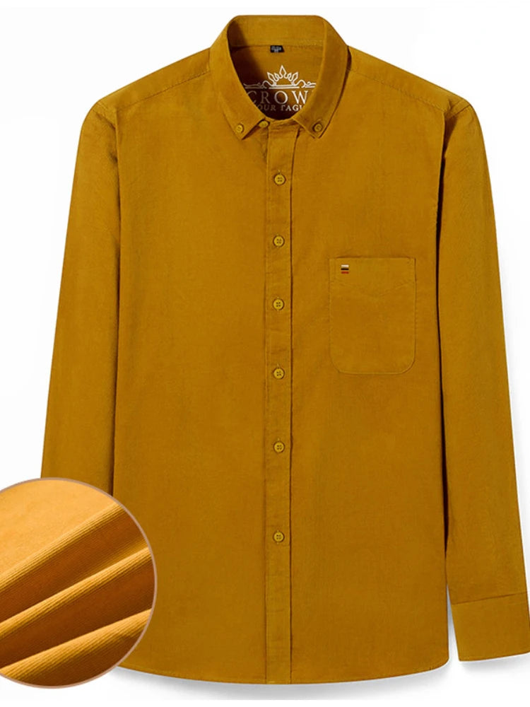 Autumn Winter Men Long Sleeve Regular Fit Business    Solid Corduroy100%  Cotton Casual Shirt for Mens Office Shirts with Pocket