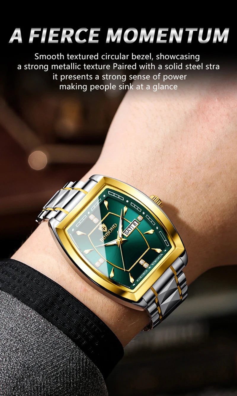 UTHAI Relogio Masculino Authentic Light Luxury Wine Barrel Steel Belt Waterproof Night Light Calendar Men's Student Quartz Watch