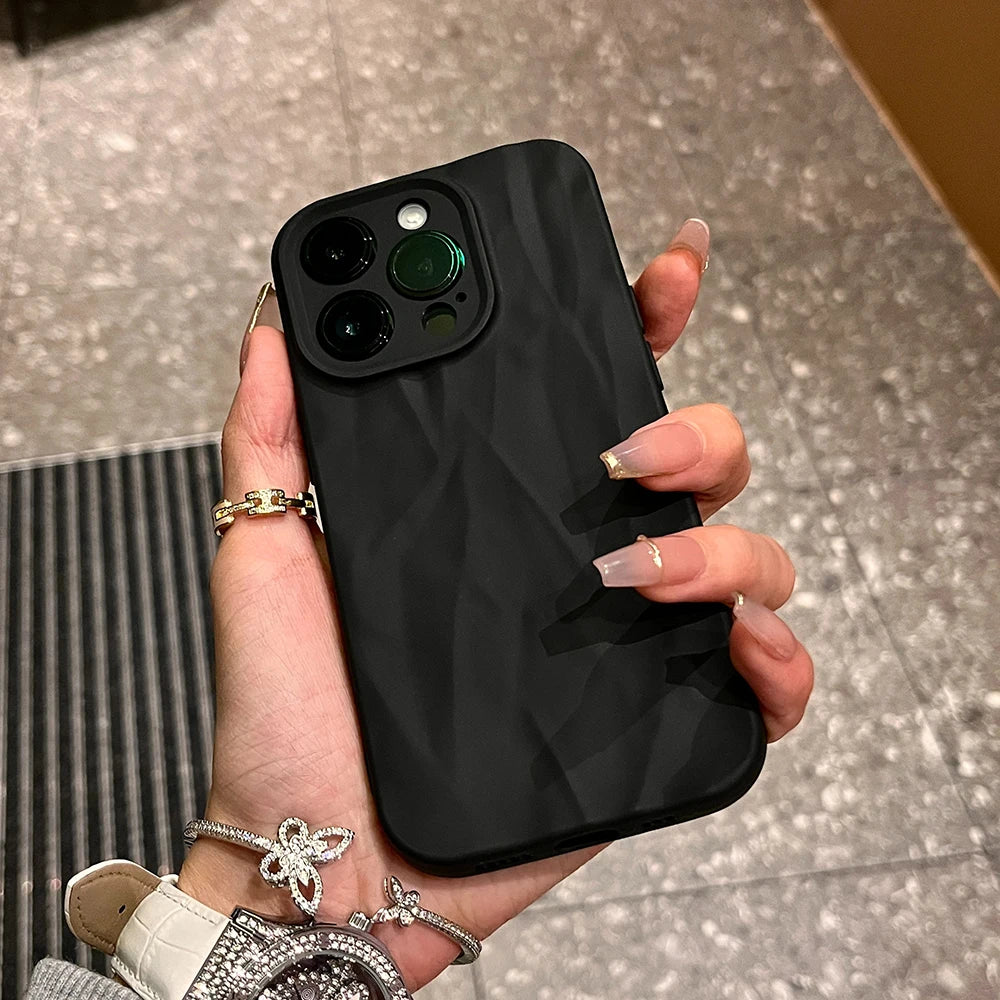 Soft Fold Pattern Phone Case For iPhone 11 12 13 14 15 16 Pro Max X Xs XR Max Plus Candy Bumper Silicone Cover