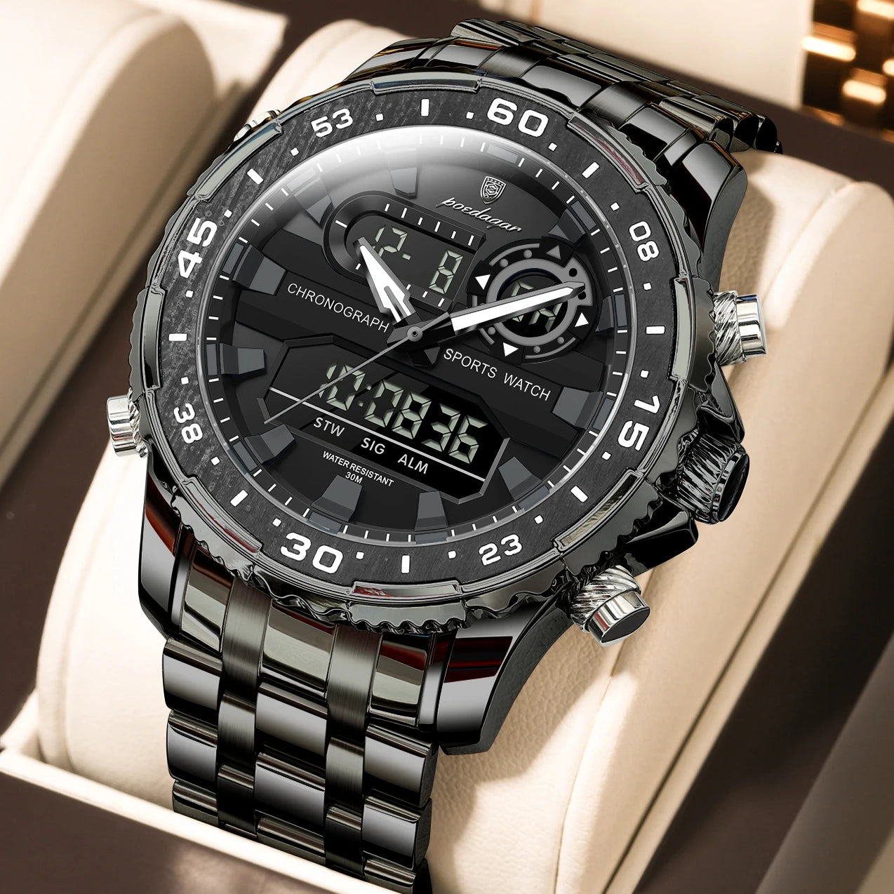 POEDAGAR Military Man Watch Week Date LED Luminous Sports Men Watch Dual Time Digital Electronic Men's Quartz Watches Reloj Gift
