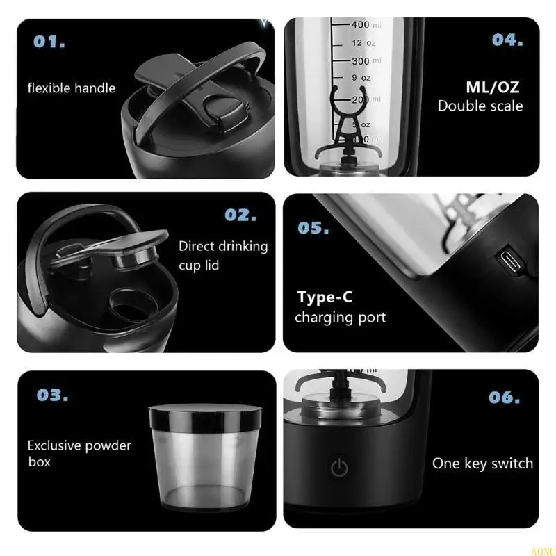 A0NC Electric Protein Shaker Bottle Bottles Shaker Bottles USB Rechargeable
