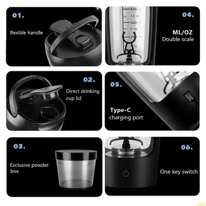 A0NC Electric Protein Shaker Bottle Bottles Shaker Bottles USB Rechargeable