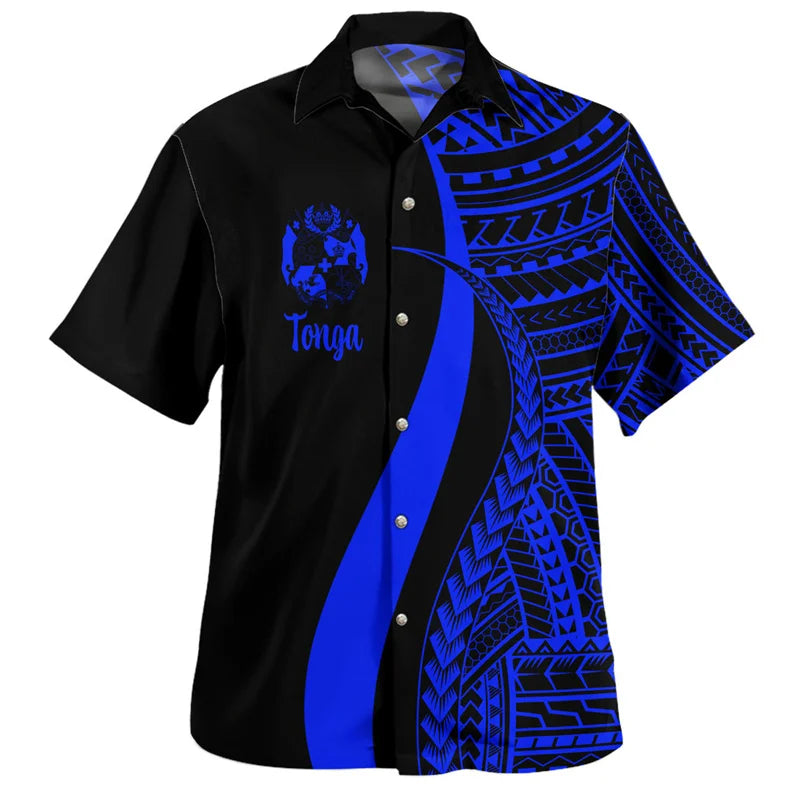 Summer Vintage New 3D Polynesian Tonga Flag Emblem Printing Shirts Tonga Coat Of Arm Rubgy Graphic Short Shirts Men Fashion Tops