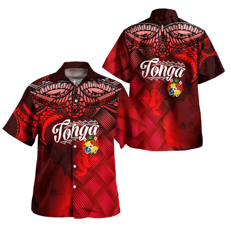 Summer Vintage New 3D Polynesian Tonga Flag Emblem Printing Shirts Tonga Coat Of Arm Rubgy Graphic Short Shirts Men Fashion Tops