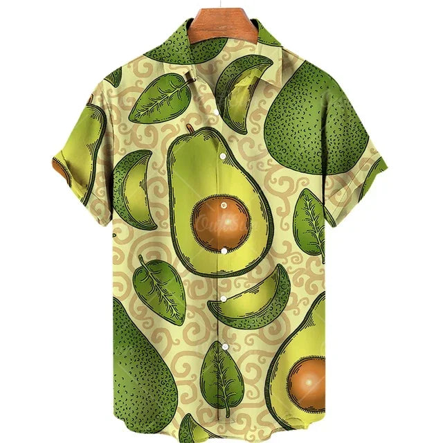 2024 Avocado Fruit Pattern Funny Clothing Casual Pullover Men's T-shirt Fashion Summer Short Sleeve Harajuku Shirt