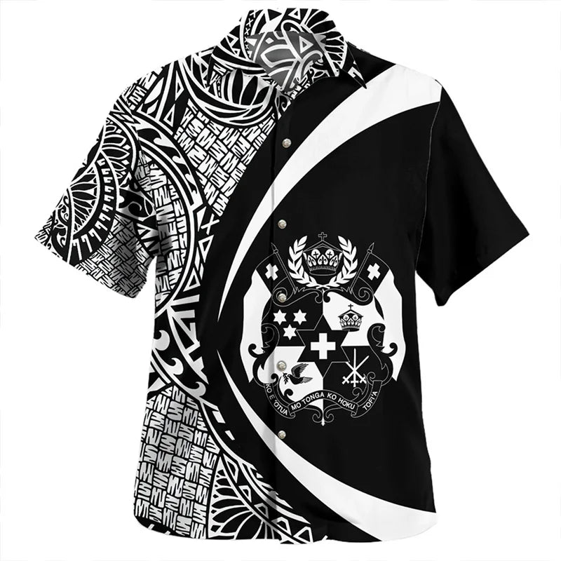 Summer Vintage New 3D Polynesian Tonga Flag Emblem Printing Shirts Tonga Coat Of Arm Rubgy Graphic Short Shirts Men Fashion Tops