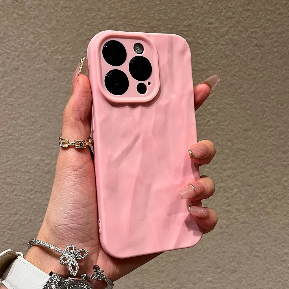Soft Fold Pattern Phone Case For iPhone 11 12 13 14 15 16 Pro Max X Xs XR Max Plus Candy Bumper Silicone Cover