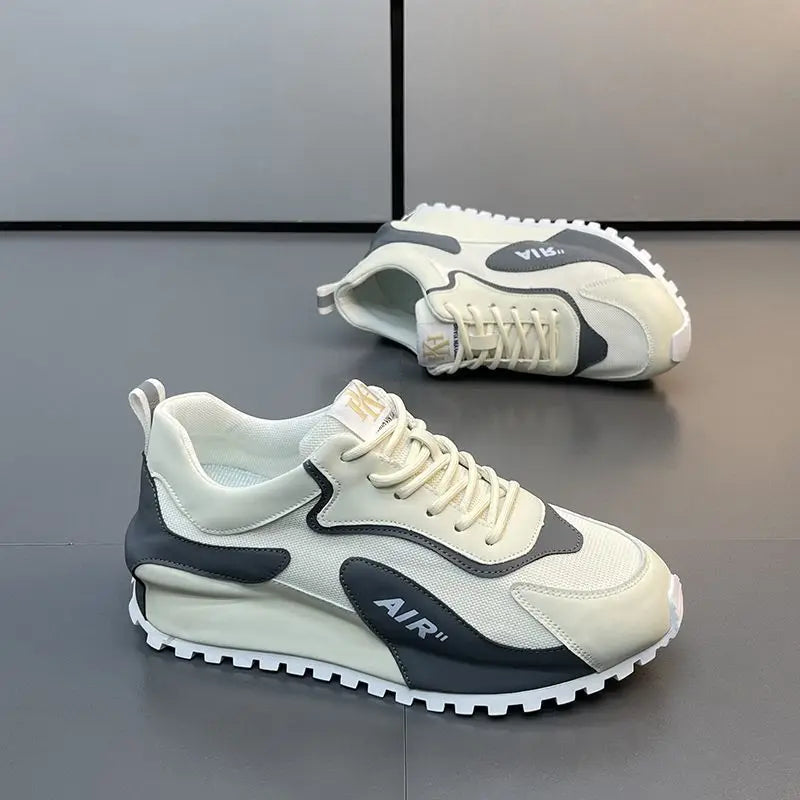 Chunky Sneakers Men Cover Bottom Board Shoes Fashion Casual Microfiber Leather Mesh Breathable Increased Internal Platform Shoes
