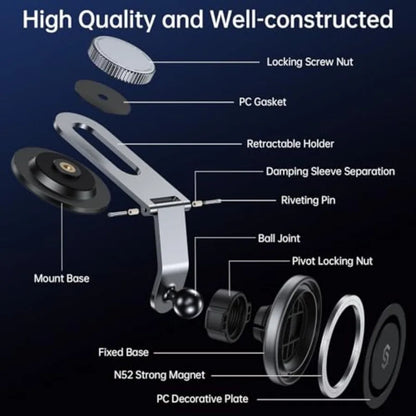 MagSafe Car Mount for Dashboard, Foldable Aluminum Arm, Premium Magnetic Phone Holder for TeslaandCars, Strong Magnet, Aluminum