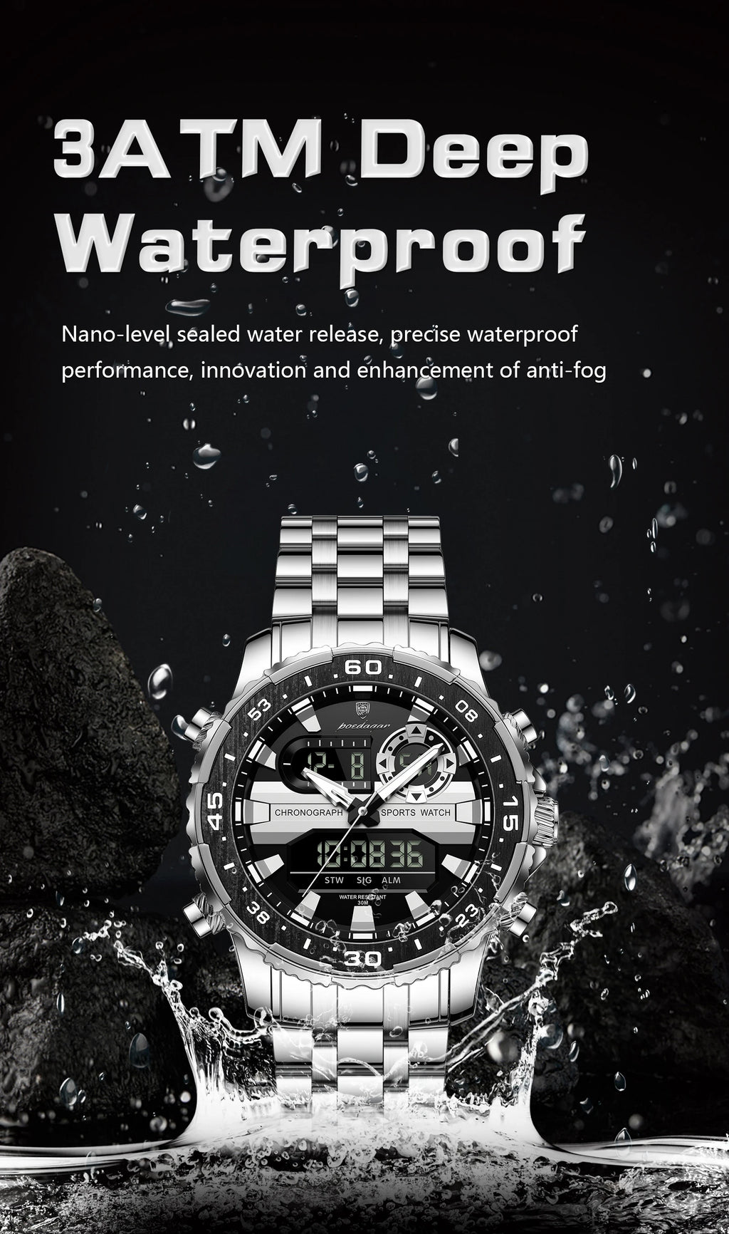 POEDAGAR Military Man Watch Week Date LED Luminous Sports Men Watch Dual Time Digital Electronic Men's Quartz Watches Reloj Gift