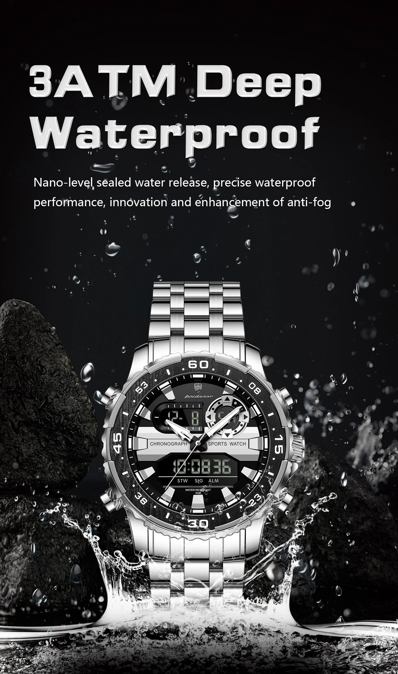 POEDAGAR Military Man Watch Week Date LED Luminous Sports Men Watch Dual Time Digital Electronic Men's Quartz Watches Reloj Gift
