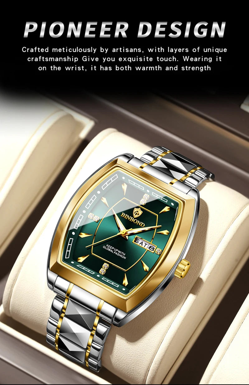 UTHAI Relogio Masculino Authentic Light Luxury Wine Barrel Steel Belt Waterproof Night Light Calendar Men's Student Quartz Watch