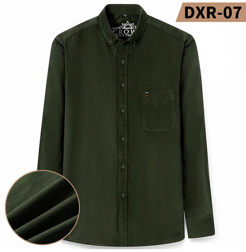 Autumn Winter Men Long Sleeve Regular Fit Business    Solid Corduroy100%  Cotton Casual Shirt for Mens Office Shirts with Pocket