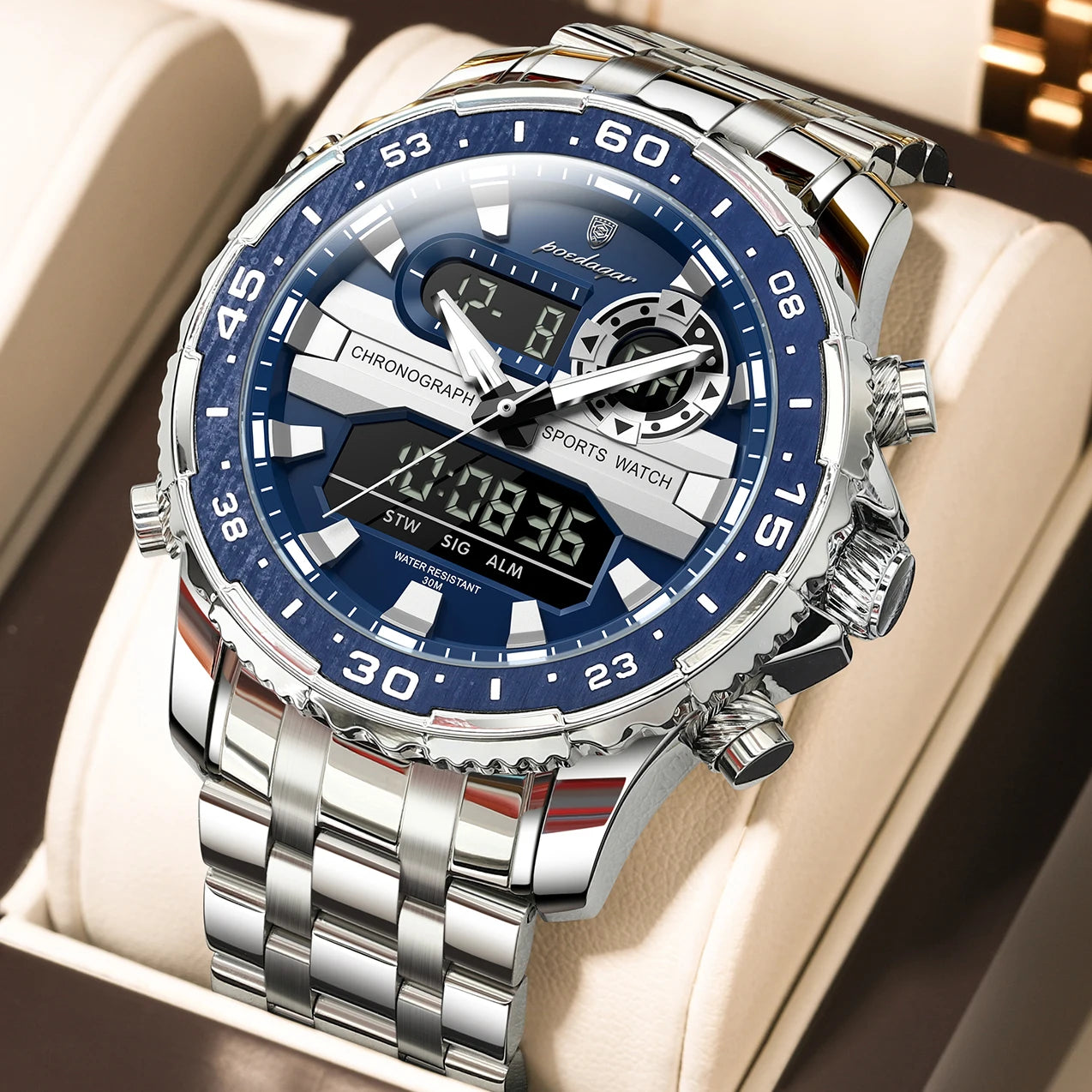 POEDAGAR Military Man Watch Week Date LED Luminous Sports Men Watch Dual Time Digital Electronic Men's Quartz Watches Reloj Gift