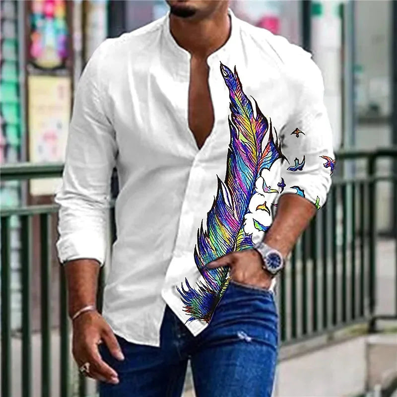 2023 New Men's Shirt Colorful Butterfly Parrot Print Short Sleeve Shirt Casual Men's Top Lapel Cardigan Shirt