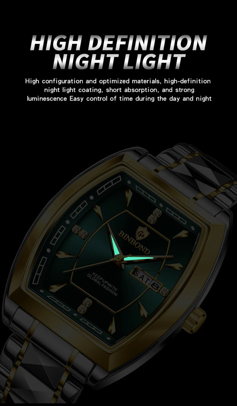 UTHAI Relogio Masculino Authentic Light Luxury Wine Barrel Steel Belt Waterproof Night Light Calendar Men's Student Quartz Watch