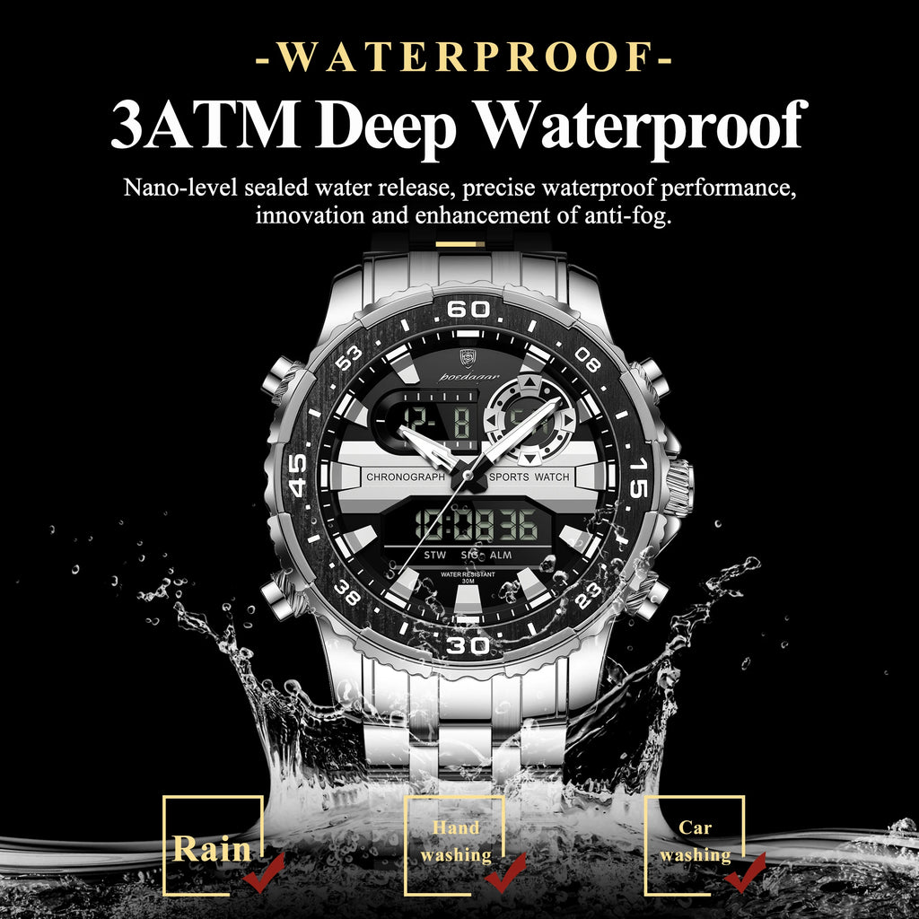 POEDAGAR Military Man Watch Week Date LED Luminous Sports Men Watch Dual Time Digital Electronic Men's Quartz Watches Reloj Gift
