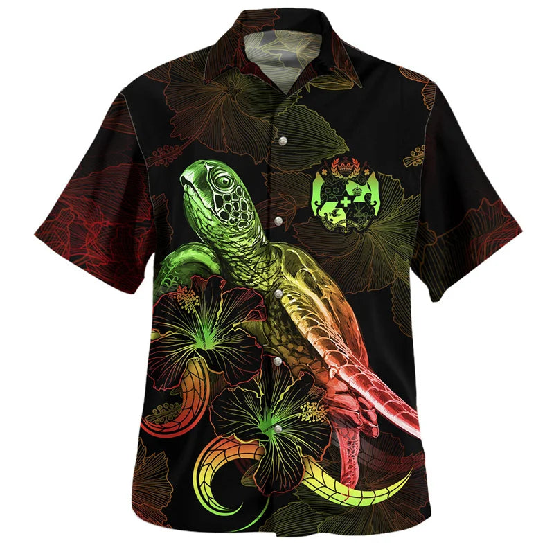 Summer Vintage New 3D Polynesian Tonga Flag Emblem Printing Shirts Tonga Coat Of Arm Rubgy Graphic Short Shirts Men Fashion Tops