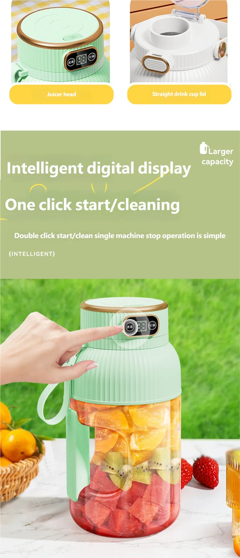 Fruit Juicer Cup Portable Electric Fruit Mixer Stirrng Cup Large Capacity Smoothie Quick Making Bottle Suitable Juice Production