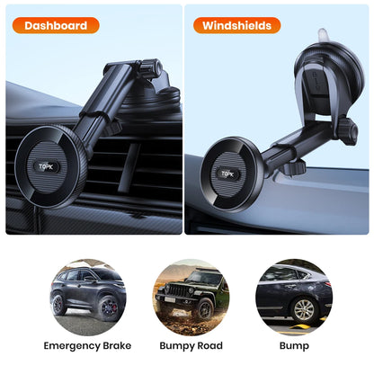 TOPK Dashboard Magnetic Phone Holder for Car, Compatible with MagSafe Car Mount, Windshield Magnetic Car Mount, Car Accessories