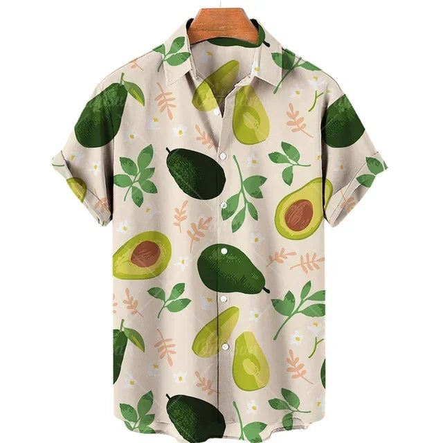 2024 Avocado Fruit Pattern Funny Clothing Casual Pullover Men's T-shirt Fashion Summer Short Sleeve Harajuku Shirt