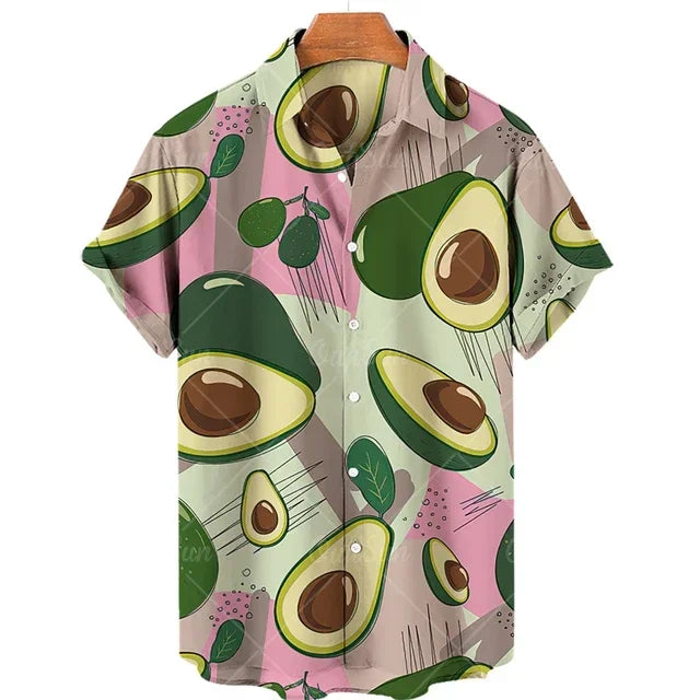 2024 Avocado Fruit Pattern Funny Clothing Casual Pullover Men's T-shirt Fashion Summer Short Sleeve Harajuku Shirt