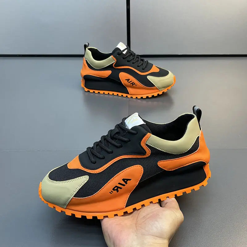 Chunky Sneakers Men Cover Bottom Board Shoes Fashion Casual Microfiber Leather Mesh Breathable Increased Internal Platform Shoes