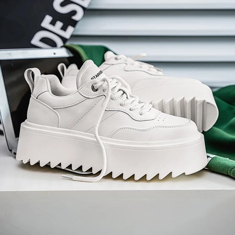 Autumn Men Casual Shoes 7cm Platform PU Leather Shoes Chunky Thick Sole Sneakers High Quality Male Party Dress Footwear 39-44