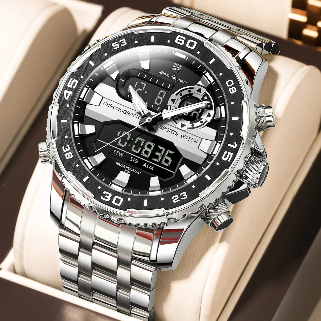 POEDAGAR Military Man Watch Week Date LED Luminous Sports Men Watch Dual Time Digital Electronic Men's Quartz Watches Reloj Gift