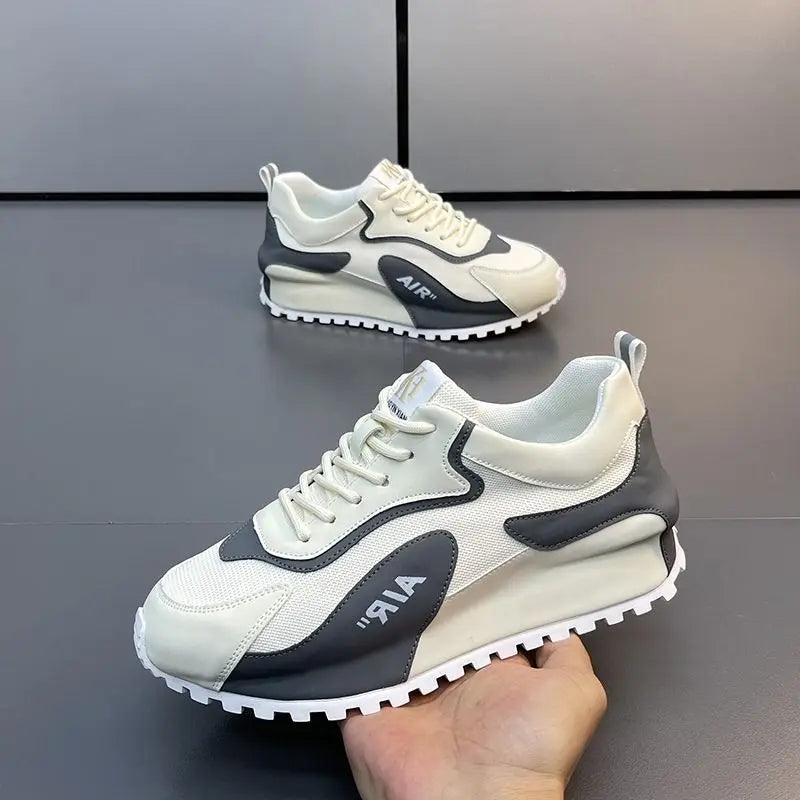 Chunky Sneakers Men Cover Bottom Board Shoes Fashion Casual Microfiber Leather Mesh Breathable Increased Internal Platform Shoes