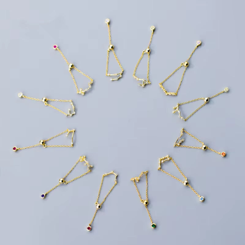 925 Sterling Silver Unique 12 Constellation Chain Link Adjustable Rings for Women Couple Zodiac Jewelry Celestial Gift
